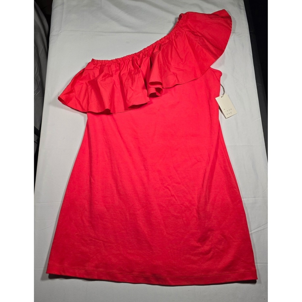 A New Day Womens Red One Shoulder Ruffle Mini Dress Size L summer coquette